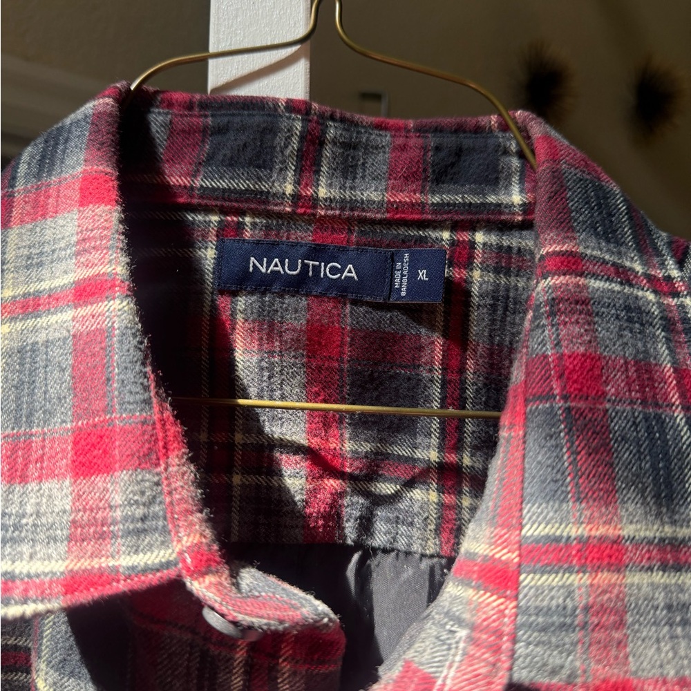 Nautica Red and Gray Plaid Shirt/Insulated with a polyester lining - Picture 2 of 4